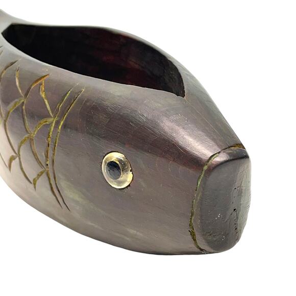 Vintage Fish Bowl Planter Hand Carved Wood - Picture 2 of 8